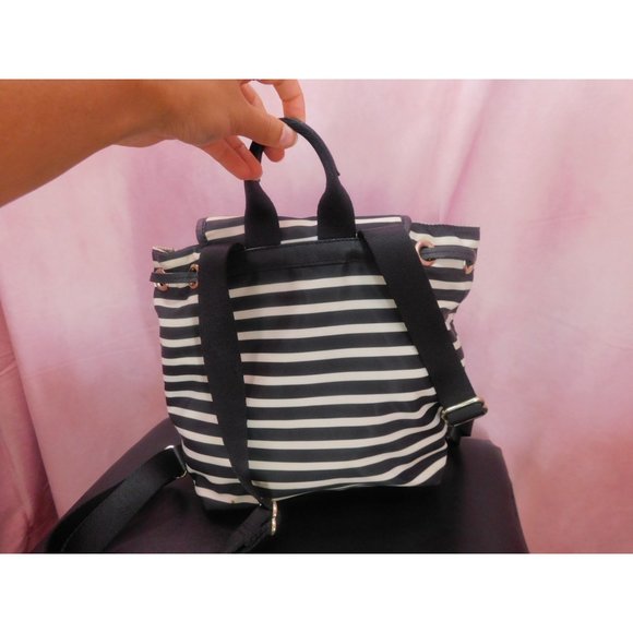 Kate Spade Black White Stripe Nylon Molly Backpack and Striped Wallet - Picture 4 of 15